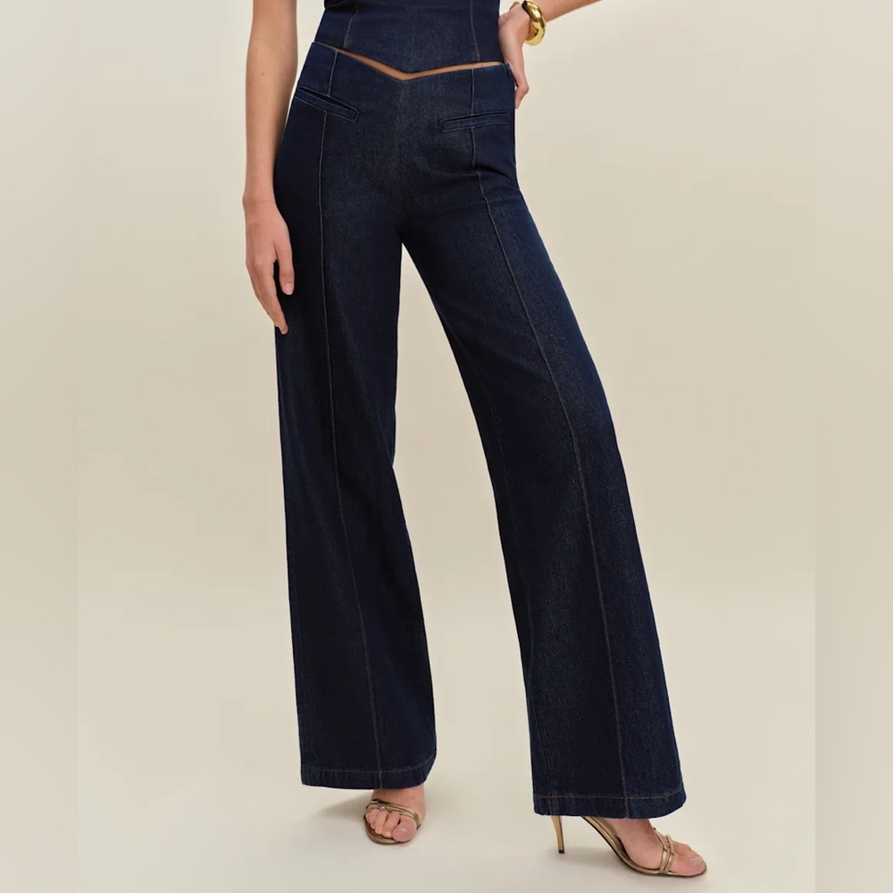 Reformation Arana Stretch Low Rise Trouser Wide Leg Jeans Blue - Size 29